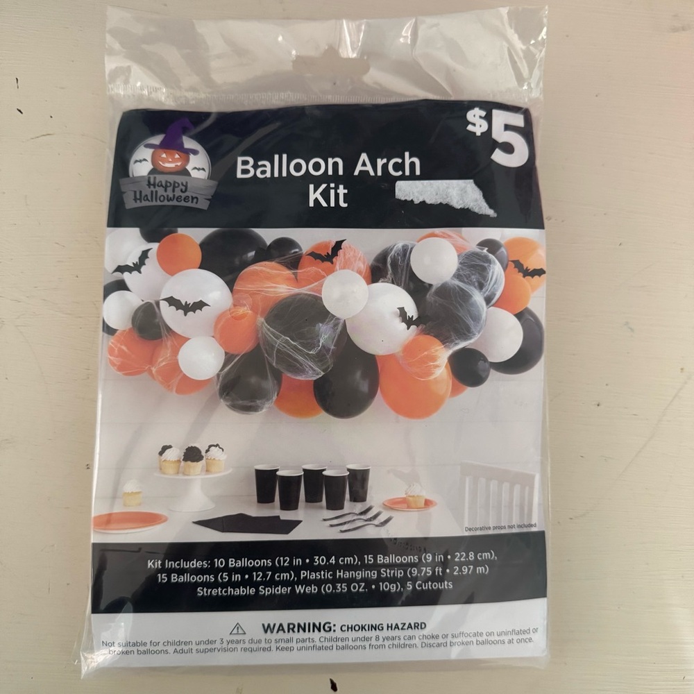 Balloon Arch Kit Orange, Black and White (For Halloween or College) Party. NEW